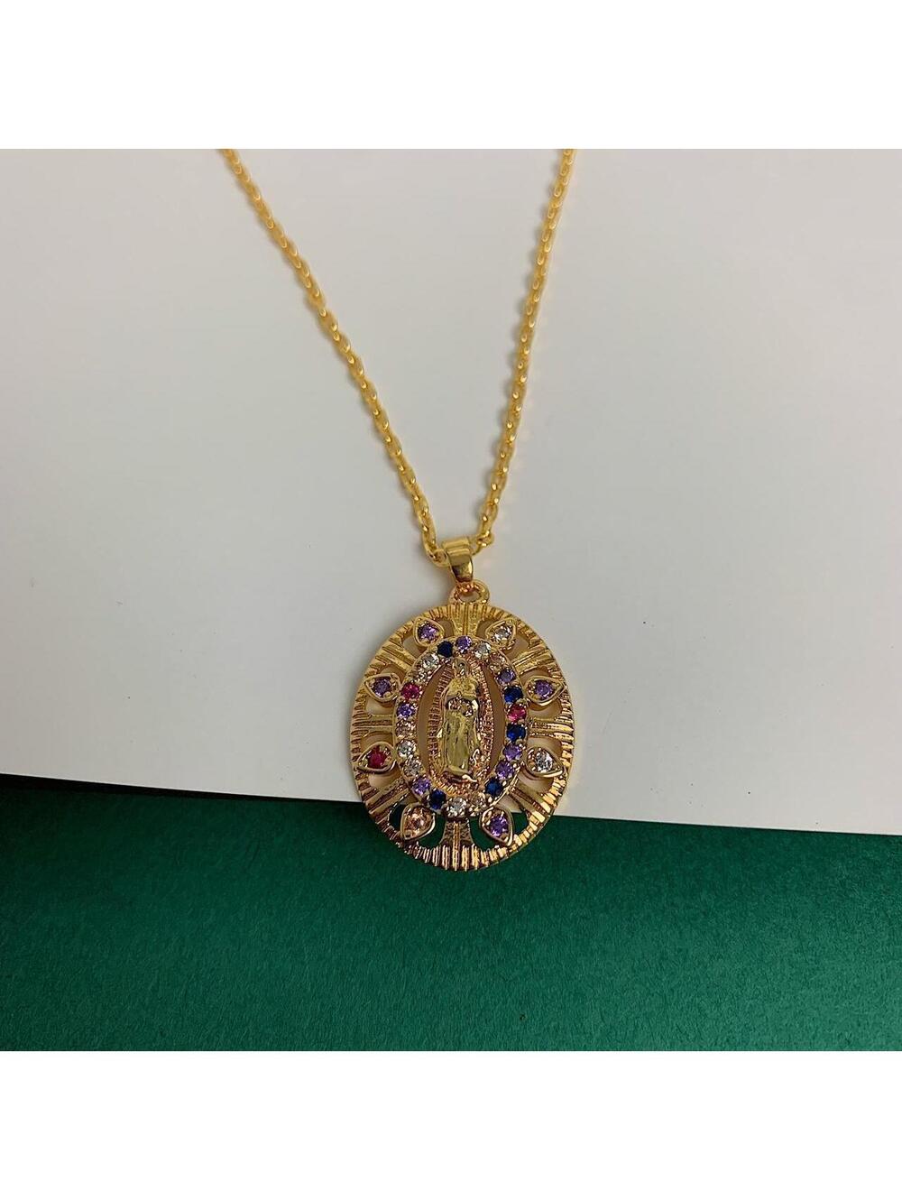 Y2K Gold Rhinestone Circle Chain Necklace